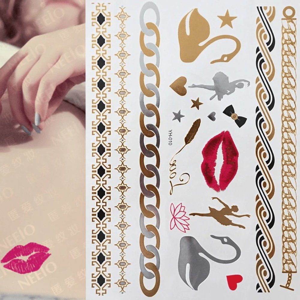 3 sheets Golden Silver Temporary Tattoo - Picture 8 of 14